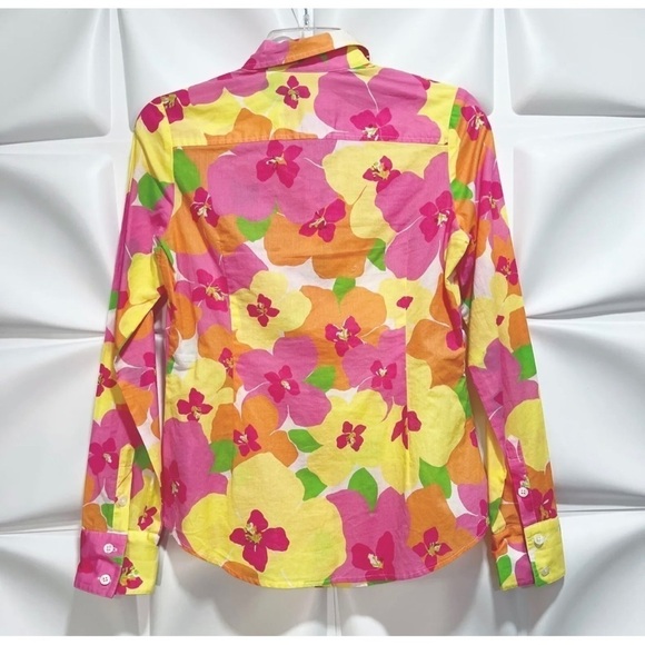 Lilly Pulitzer Sz 2 Floral Print Button Down Front Shirt xs Hottie Pink Punch - Picture 3 of 5